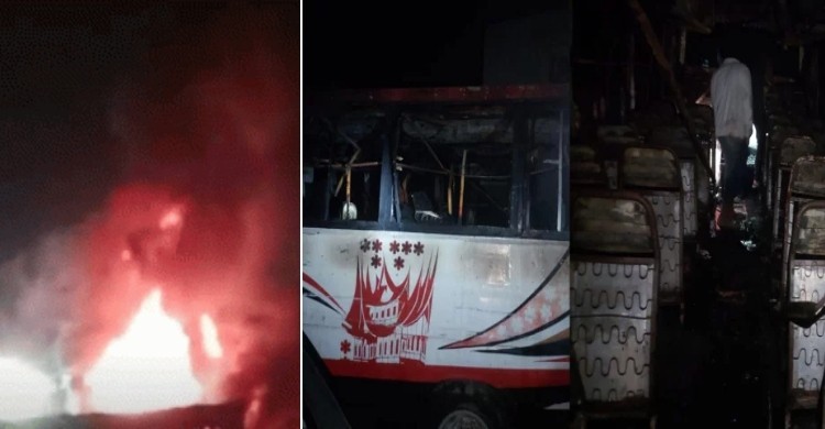 ধামরাইয়ে পার্কিং করা বাসে আগুন